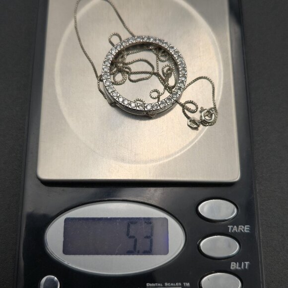 19.5 Inch Sterling Silver Large Circle Cubic Zirconia Pendant Necklace A6404 - Picture 8 of 8